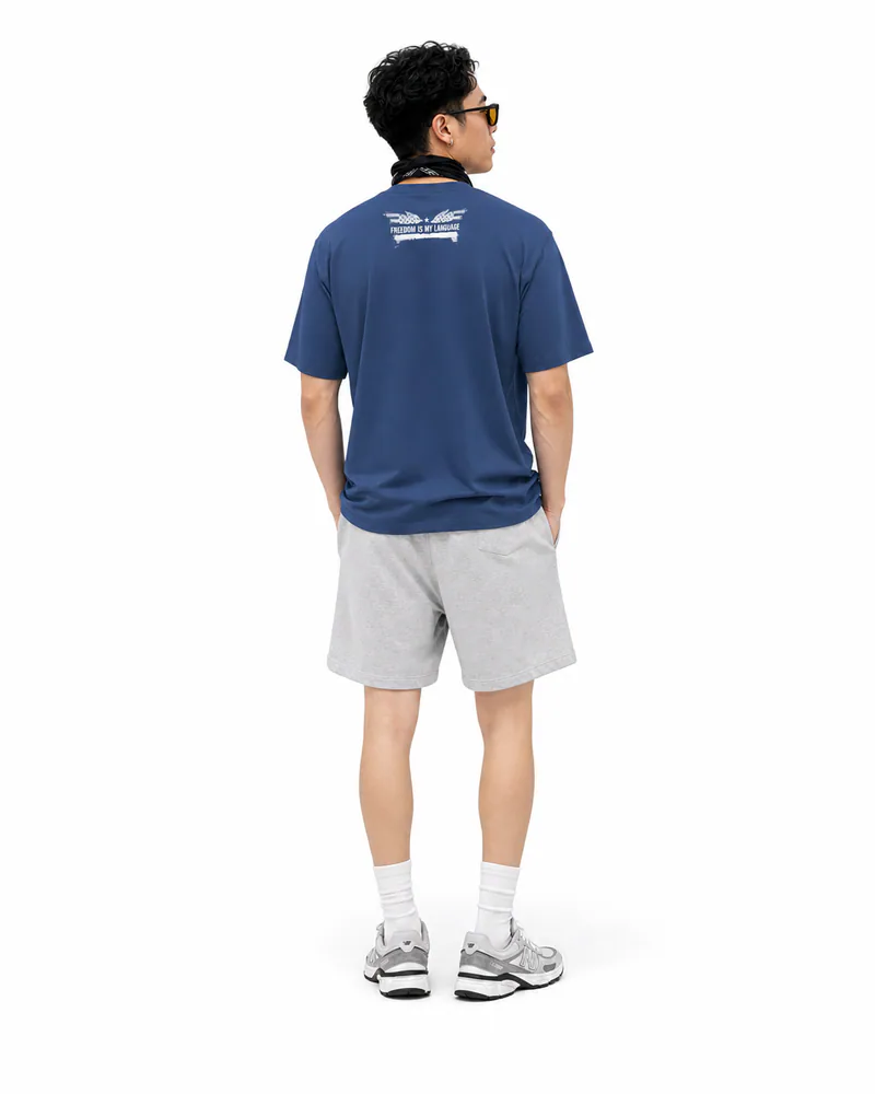 The Foundation Tee Winged Liberty in Navy, worn, back